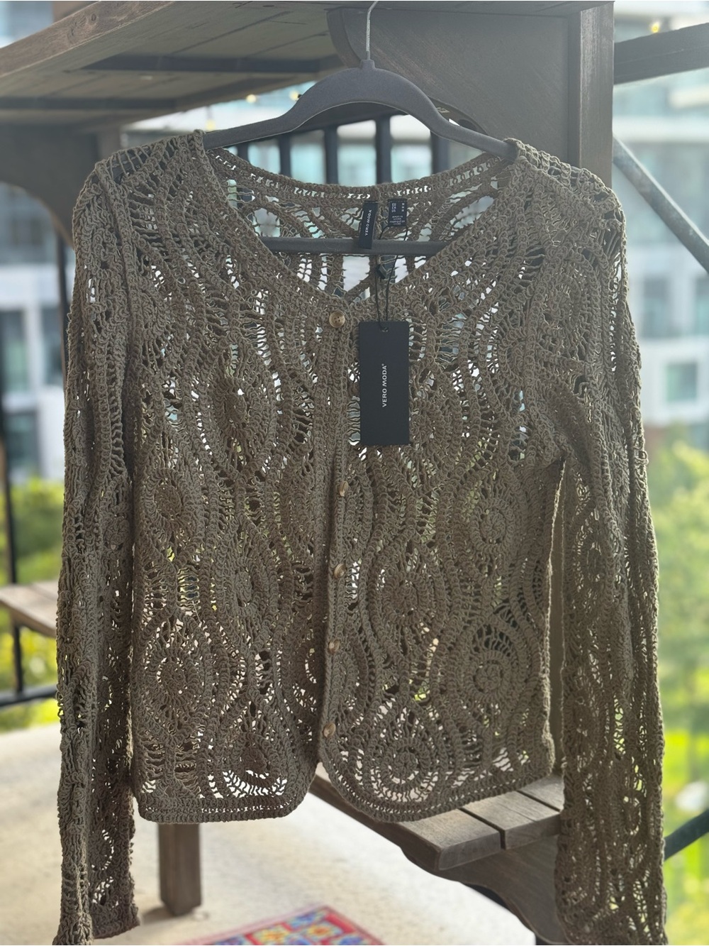 Vero Moda Olive Green Openwork Crochet Cardigan